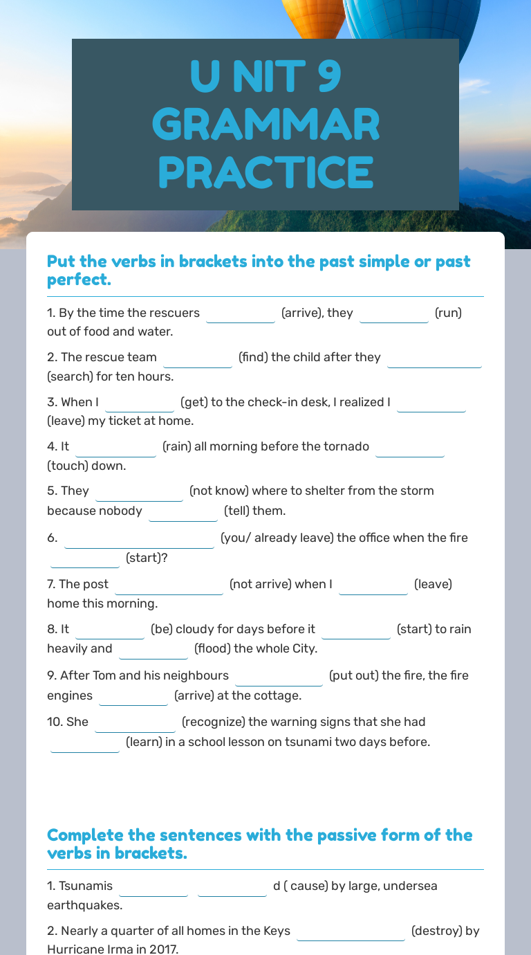 U NIT 9 GRAMMAR PRACTICE worksheet preview