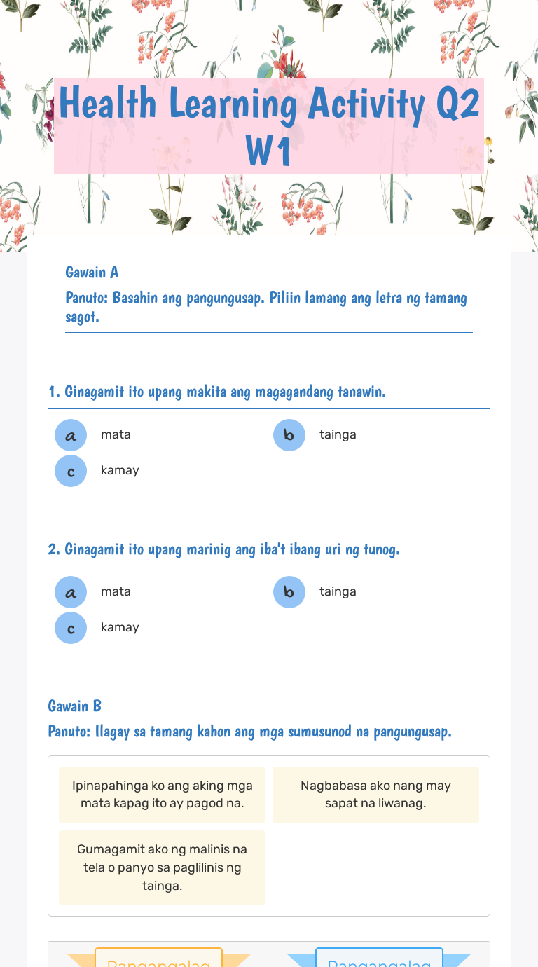 Health Learning Activity Q2 W1 | Interactive Worksheet By Wendy Lynne ...