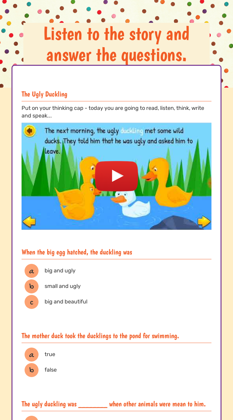 Listen And Read Answer The Questions In Your Notebook Listen to the story and answer the questions. | Interactive Worksheet