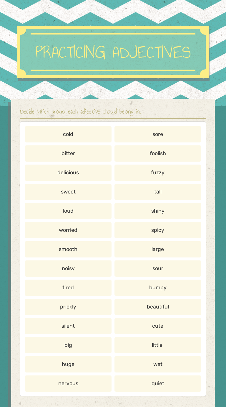 PRACTICING ADJECTIVES | Interactive Worksheet by Hannah Ellis | Wizer.me