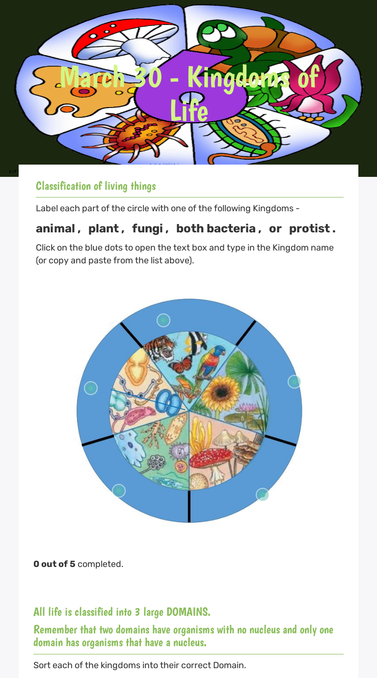 Kingdoms Of Life | Interactive Worksheet By Julie Daily | Wizer.me