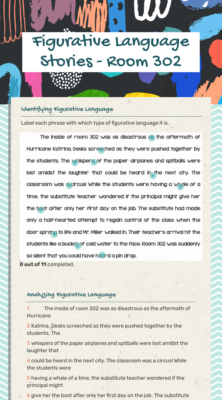 figurative language stories room 302 interactive worksheet by dawn valente wizer me