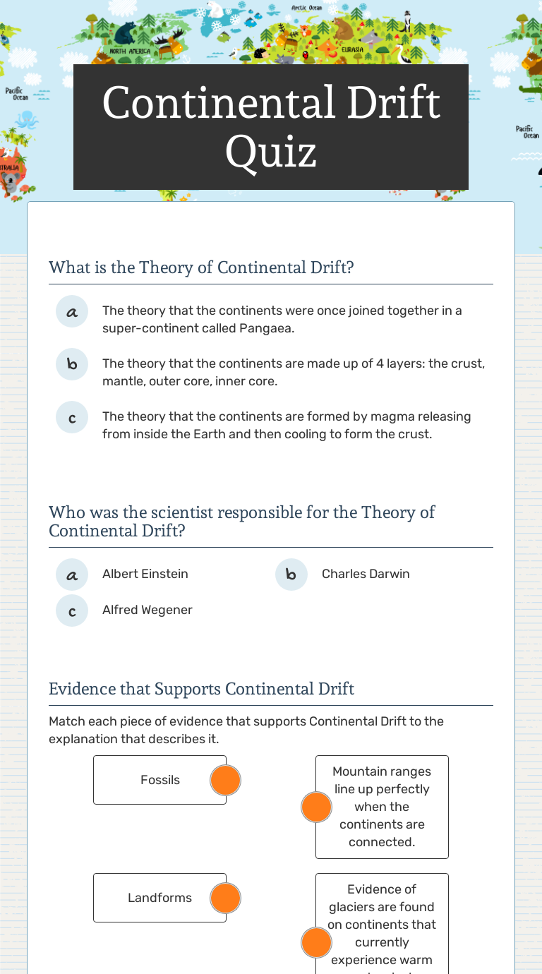 Continental Drift Quiz | Interactive Worksheet by Dean Walters | Wizer.me