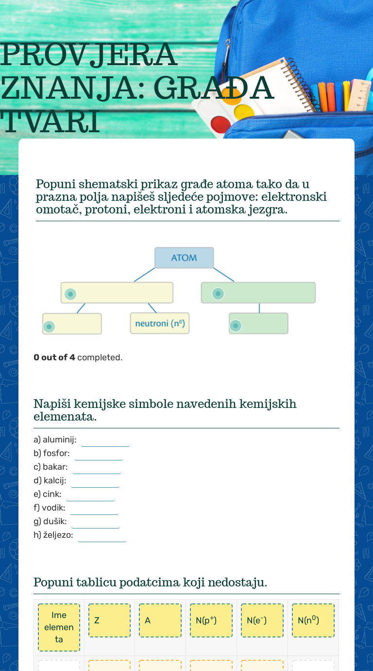 PROVJERA ZNANJA:
GRAĐA TVARI Grade 7 worksheet preview