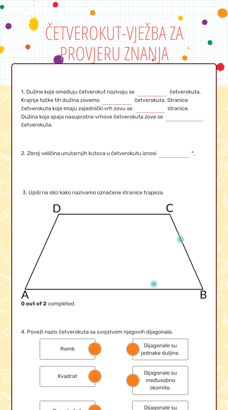 ČETVEROKUT-VJEŽBA ZA PROVJERU ZNANJA worksheet preview image