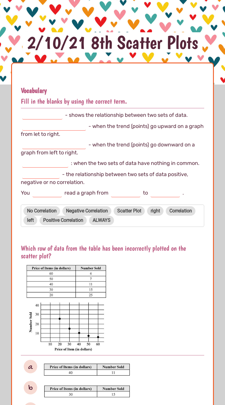 11/11/111 11th Scatter Plots  Interactive Worksheet  Wizer.me Regarding Scatter Plot Worksheet 8th Grade