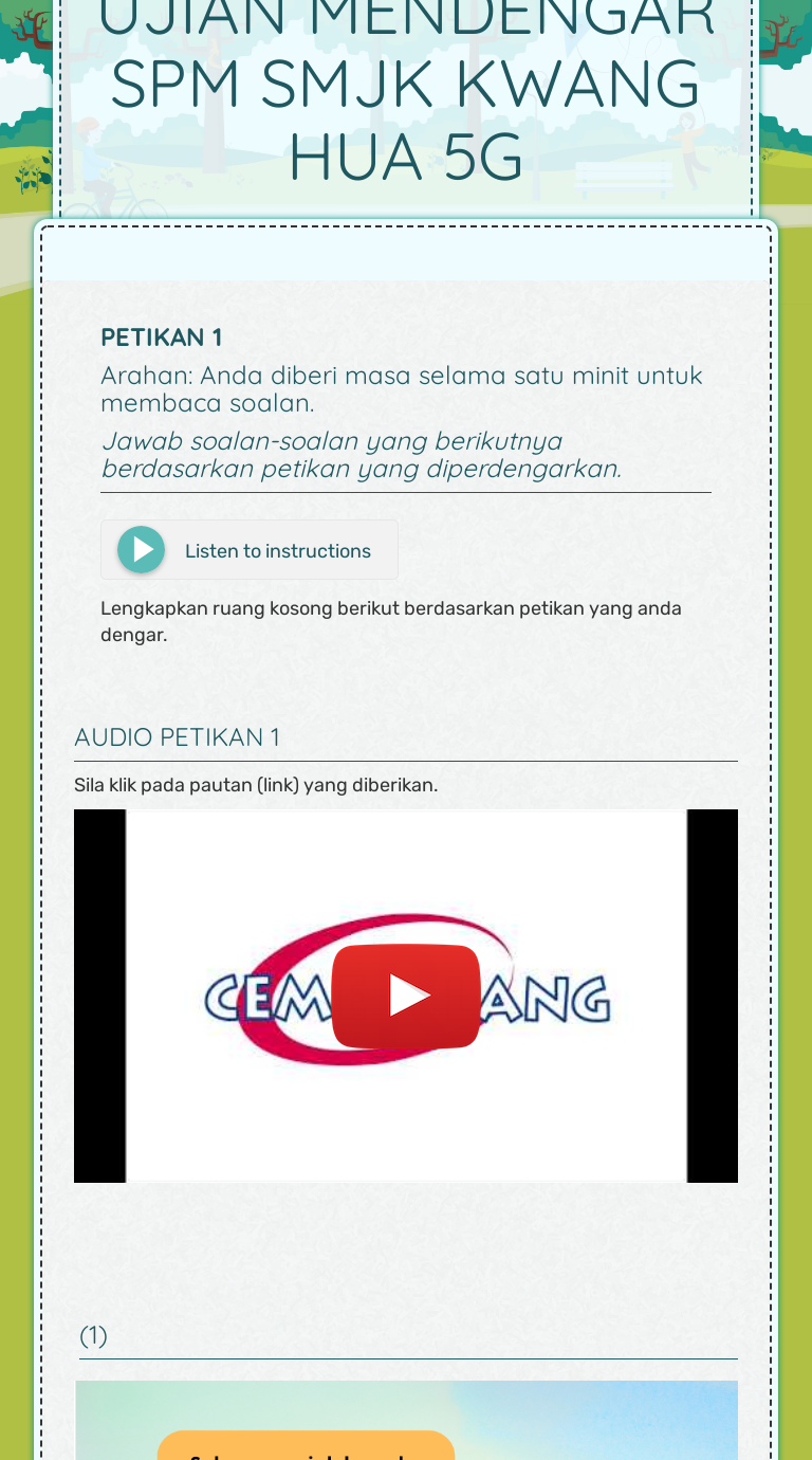 UJIAN MENDENGAR SPM SMJK KWANG HUA 5G  Interactive Worksheet by SALINA