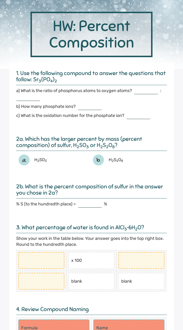 HW: Percent Composition  Interactive Worksheet by Joyce Hong In Percent Composition Worksheet Answers