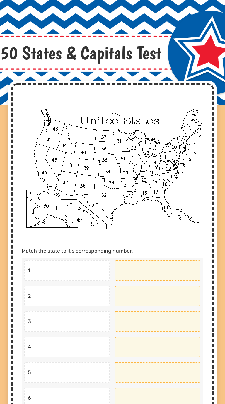 50 States Capitals Test Interactive Worksheet Wizer Me