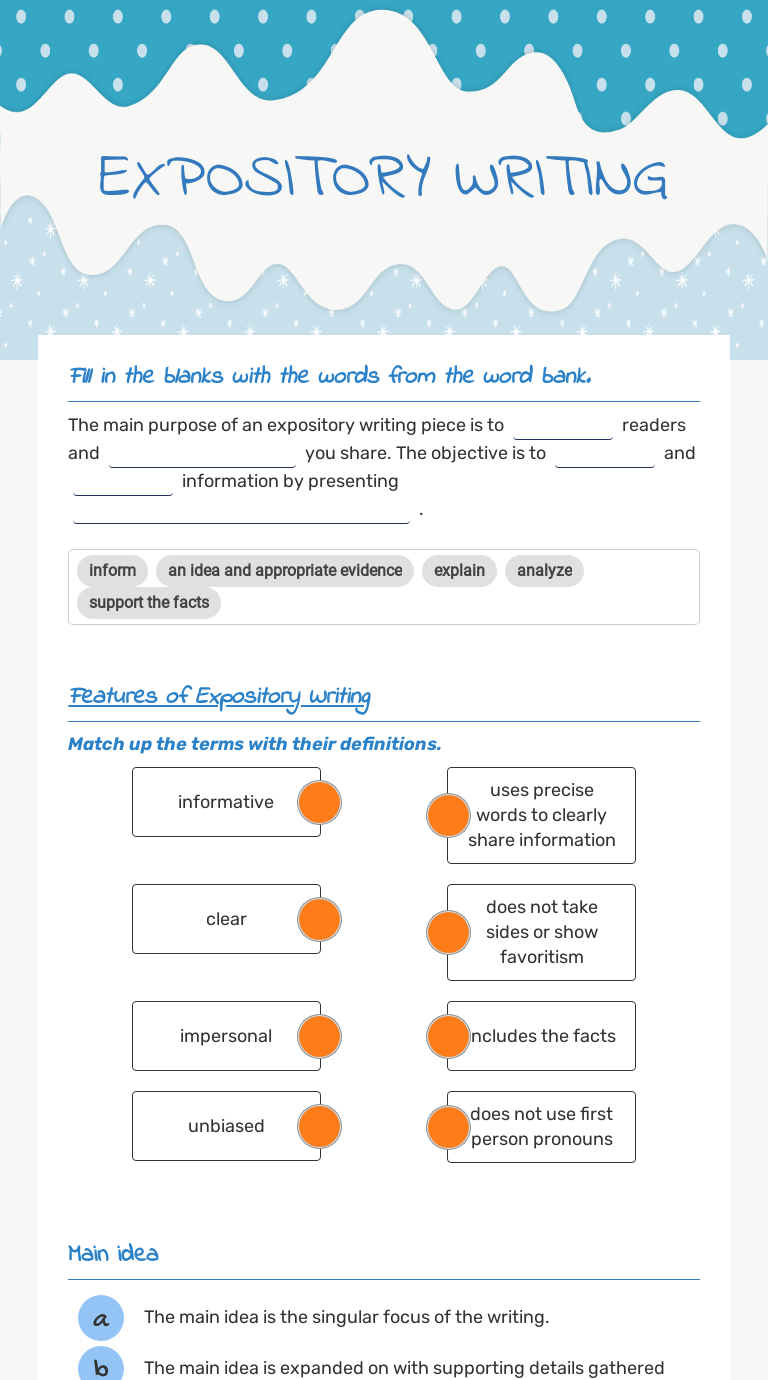 EXPOSITORY WRITING worksheet preview image