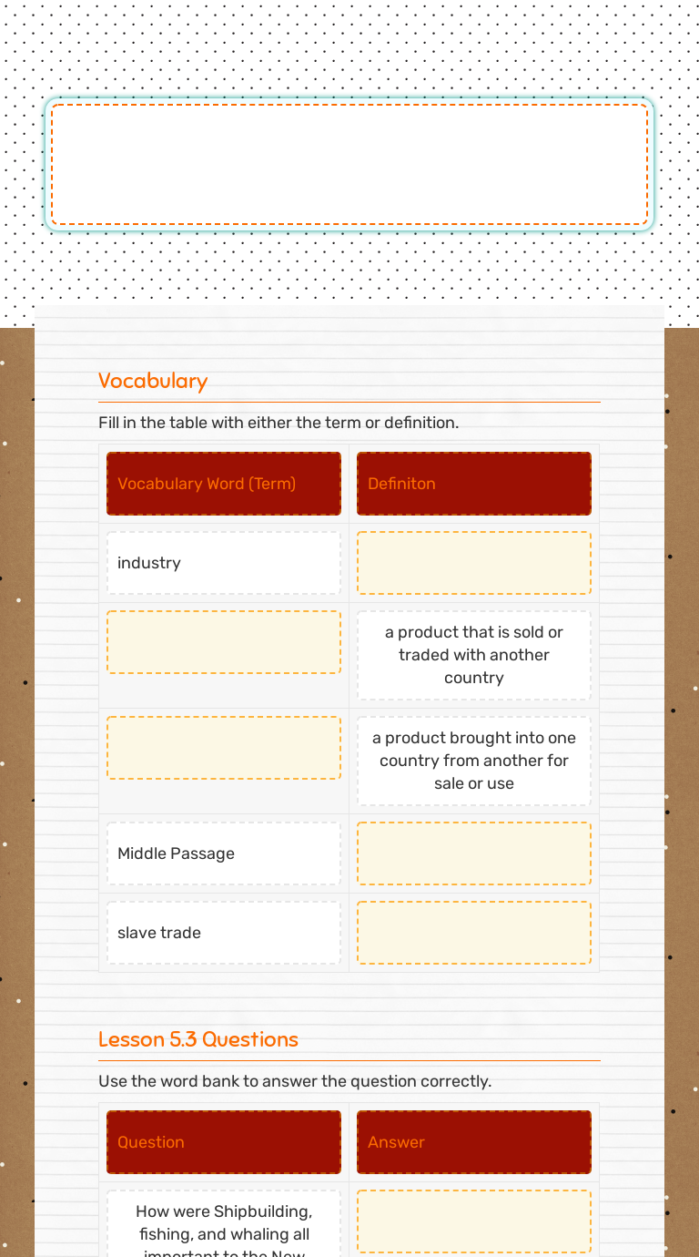 Lesson 5.3 - Life in New England worksheet preview image