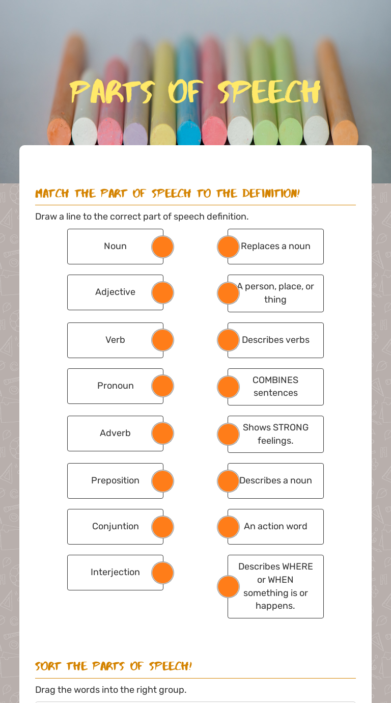Parts of Speech Grade 4 worksheet preview