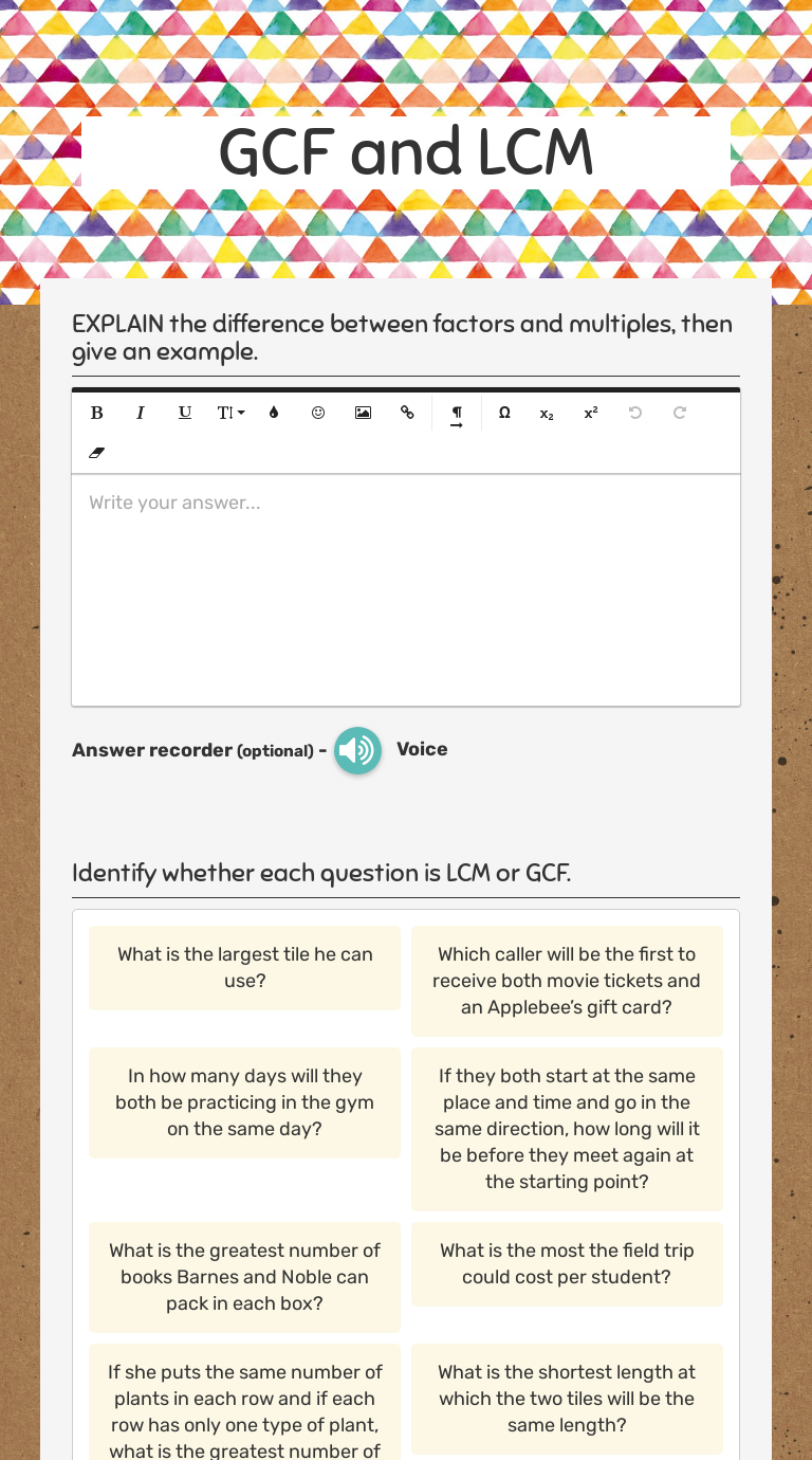 GCF and LCM  Interactive Worksheet by Lindsey Estell  Wizer.me Intended For Gcf And Lcm Worksheet