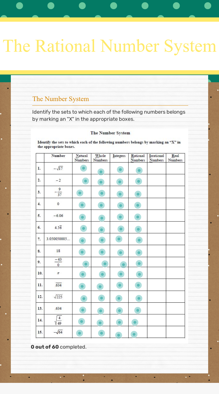 The Rational Number System  Interactive Worksheet  Wizer.me With The Real Number System Worksheet