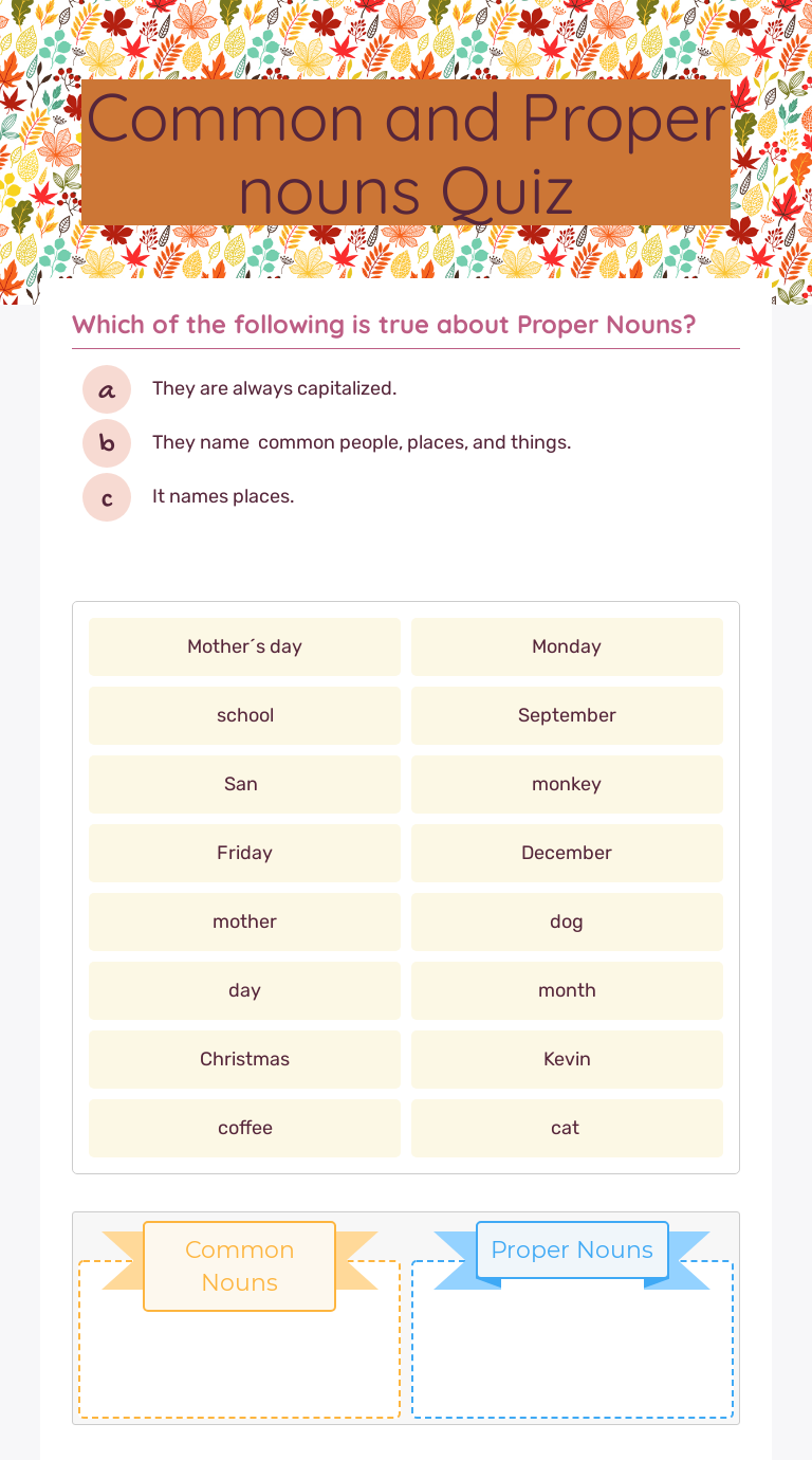 Common And Proper Nouns Quiz For Grade 6