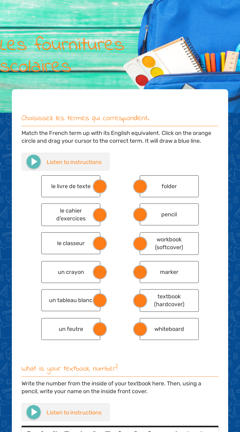 Fournitures scolaires interactive worksheet