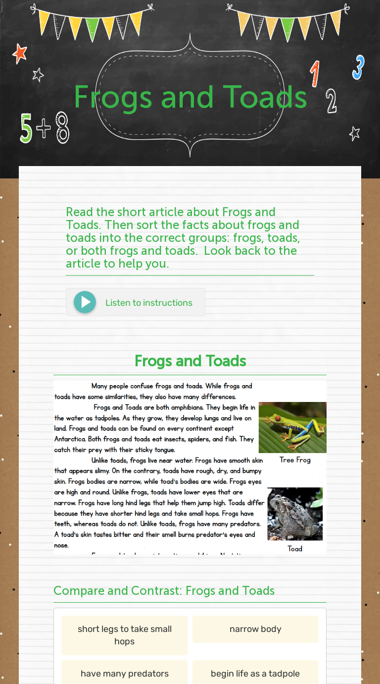 Frogs and Toads Grade 4 worksheet preview