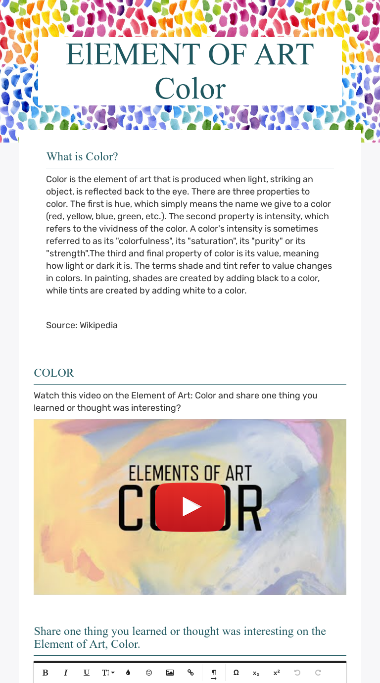 ElEMENT OF ART Color | Interactive Worksheet by Grisel Marsicano | Wizer.me