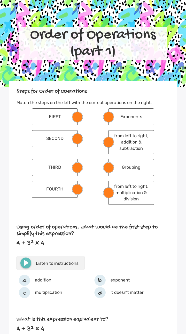 Order of Operations    (part 1) Grade 6 worksheet preview
