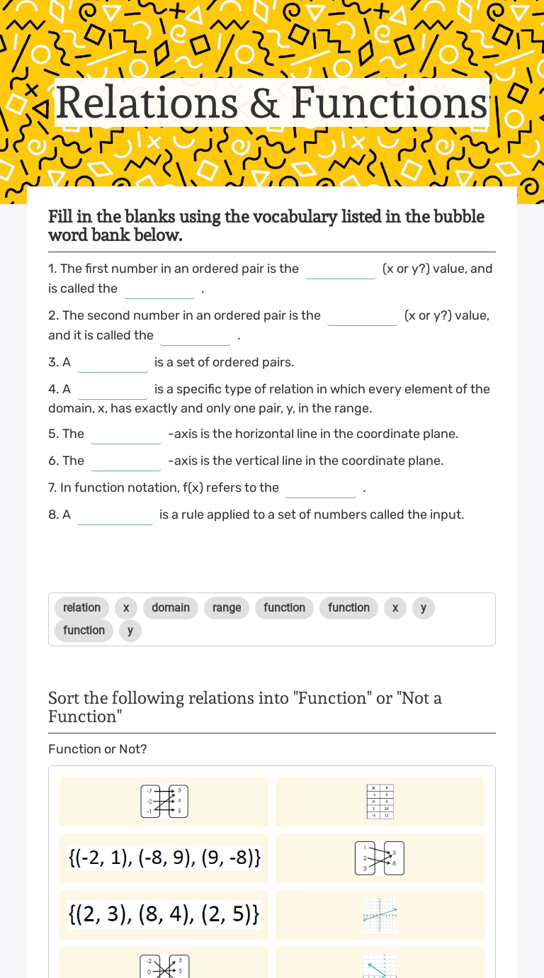 Relations And Functions Worksheet Answers