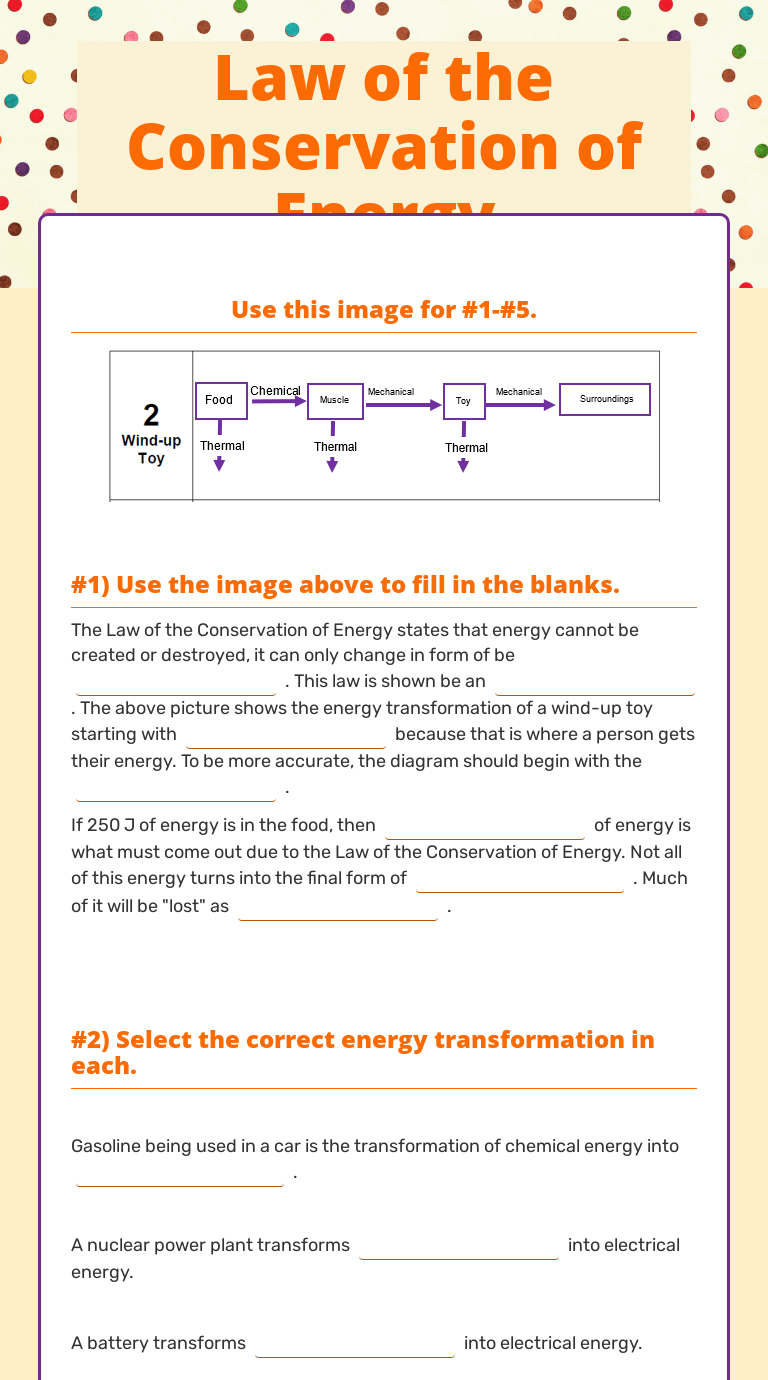 Law of the Conservation of Energy Interactive Worksheet by Megan