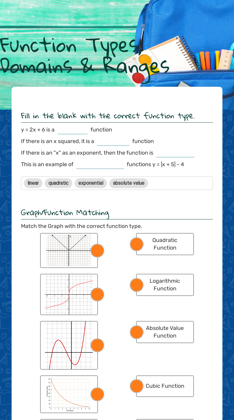 Function Types, Domains & Ranges  Interactive Worksheet by Nadine For Domain And Range Worksheet Answers