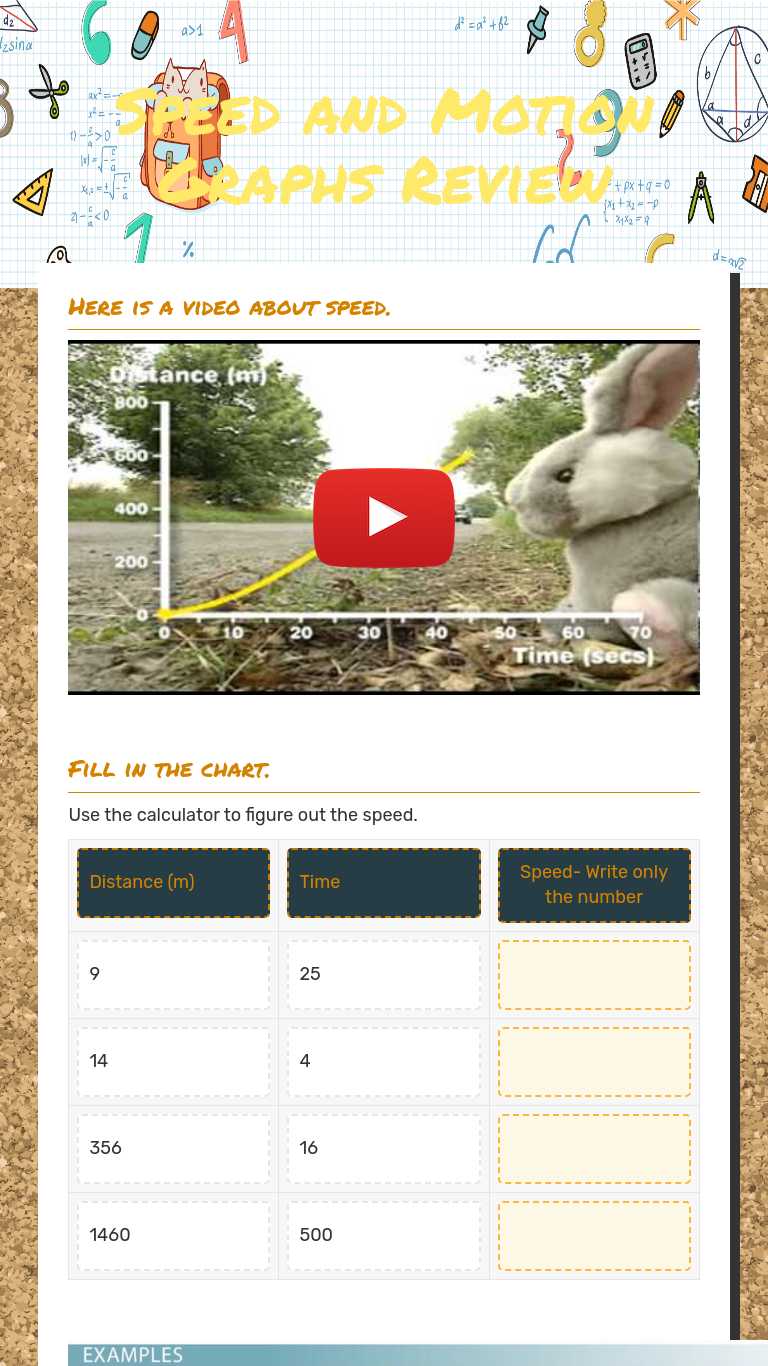 Speed and Motion Graphs Review Interactive Worksheet Wizer.me