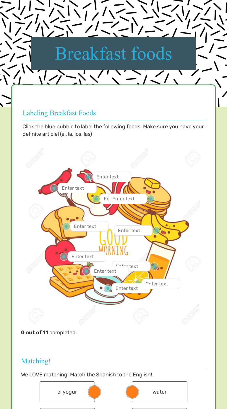Breakfast foods Interactive Worksheet by Mitchell Lalik Wizer.me