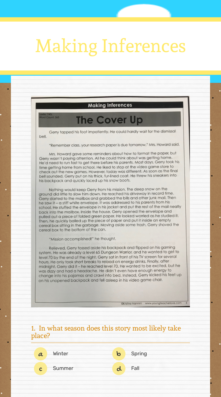 Making Inferences Grade 6 worksheet preview