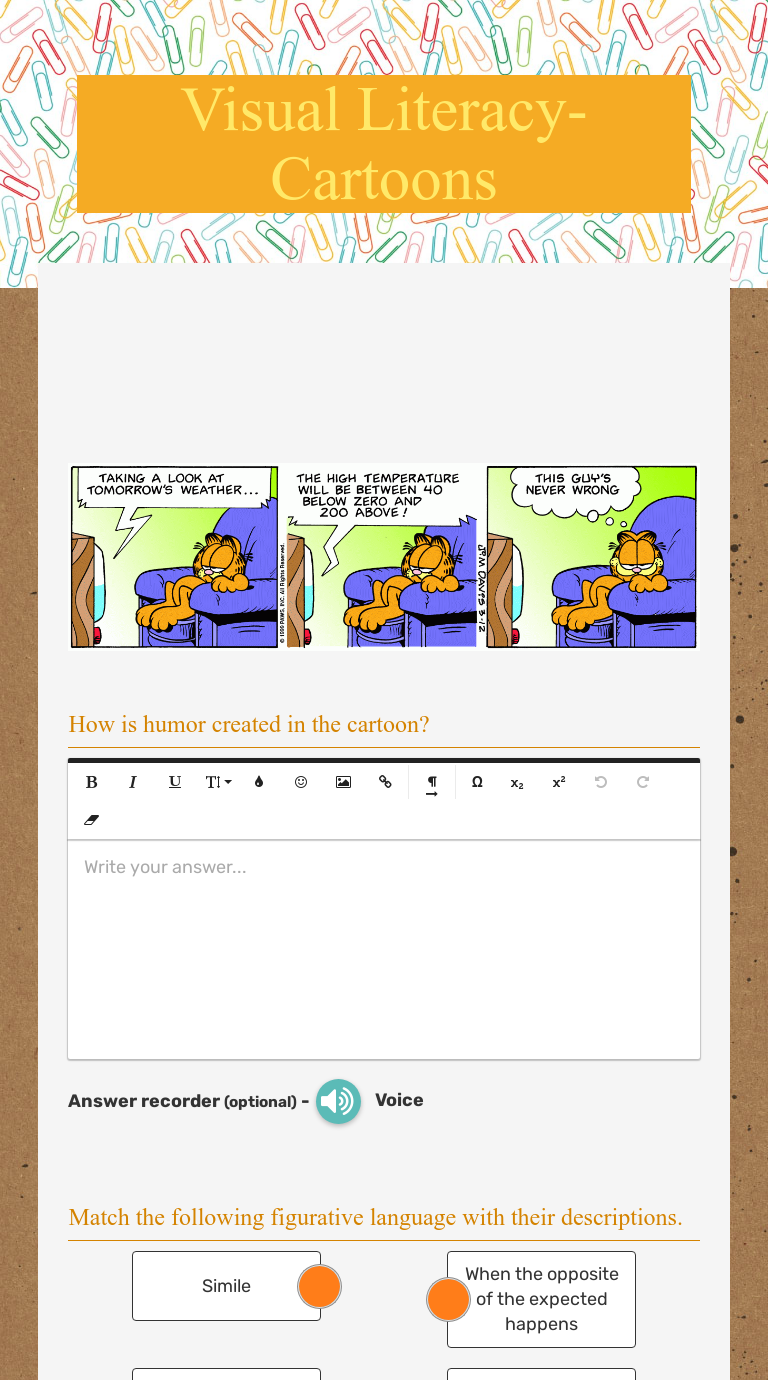 visual literacy cartoons interactive worksheet by samantha hultum wizer me