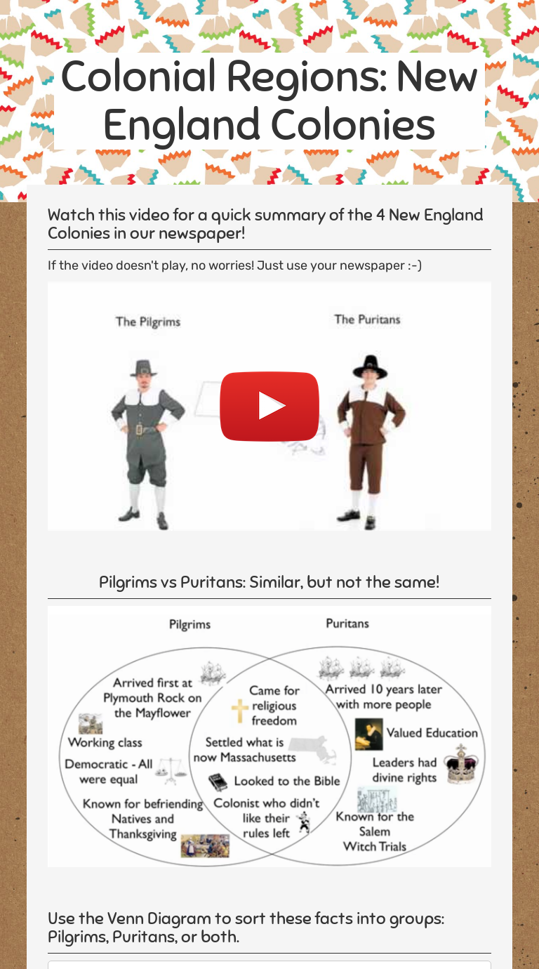Colonial Regions New England Colonies Interactive Worksheet by Lindsay Bacon Wizer.me