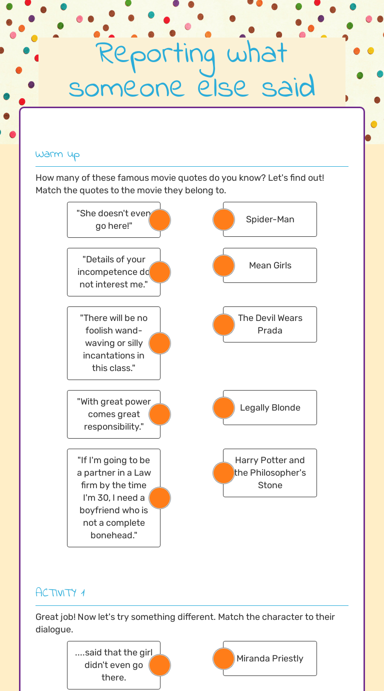 Reporting what someone else said worksheet preview