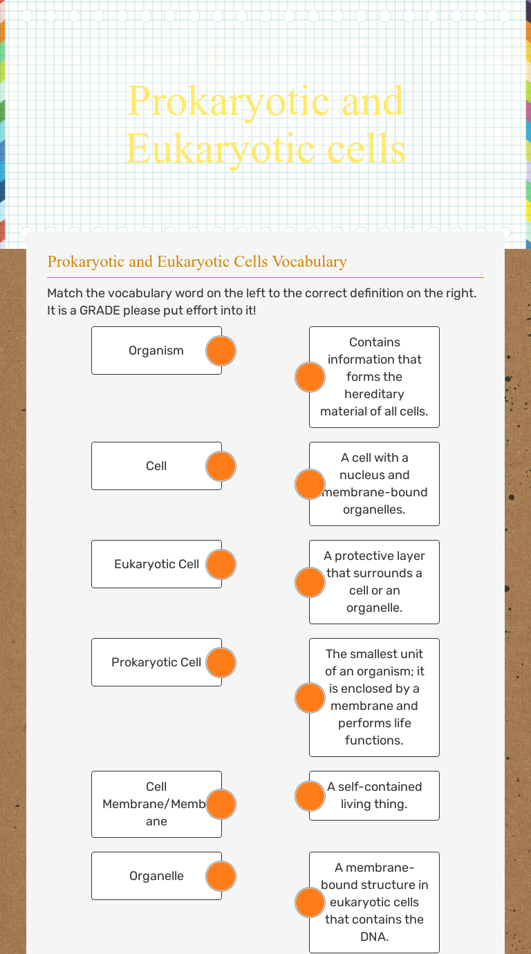 Prokaryotic and Eukaryotic cells | Interactive Worksheet by Carla