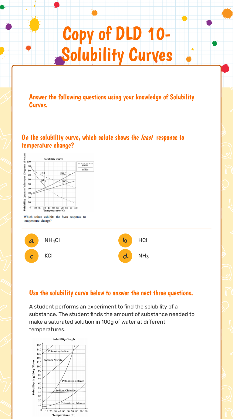 Copy of DLD 10- Solubility Curves | Interactive Worksheet by Paul