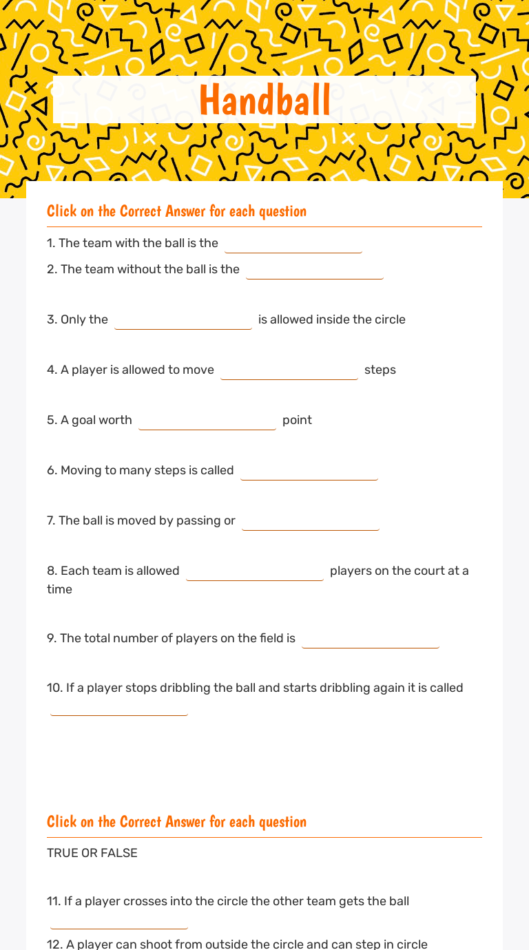 Handball Interactive Worksheet by Michael Pattillo Wizer.me