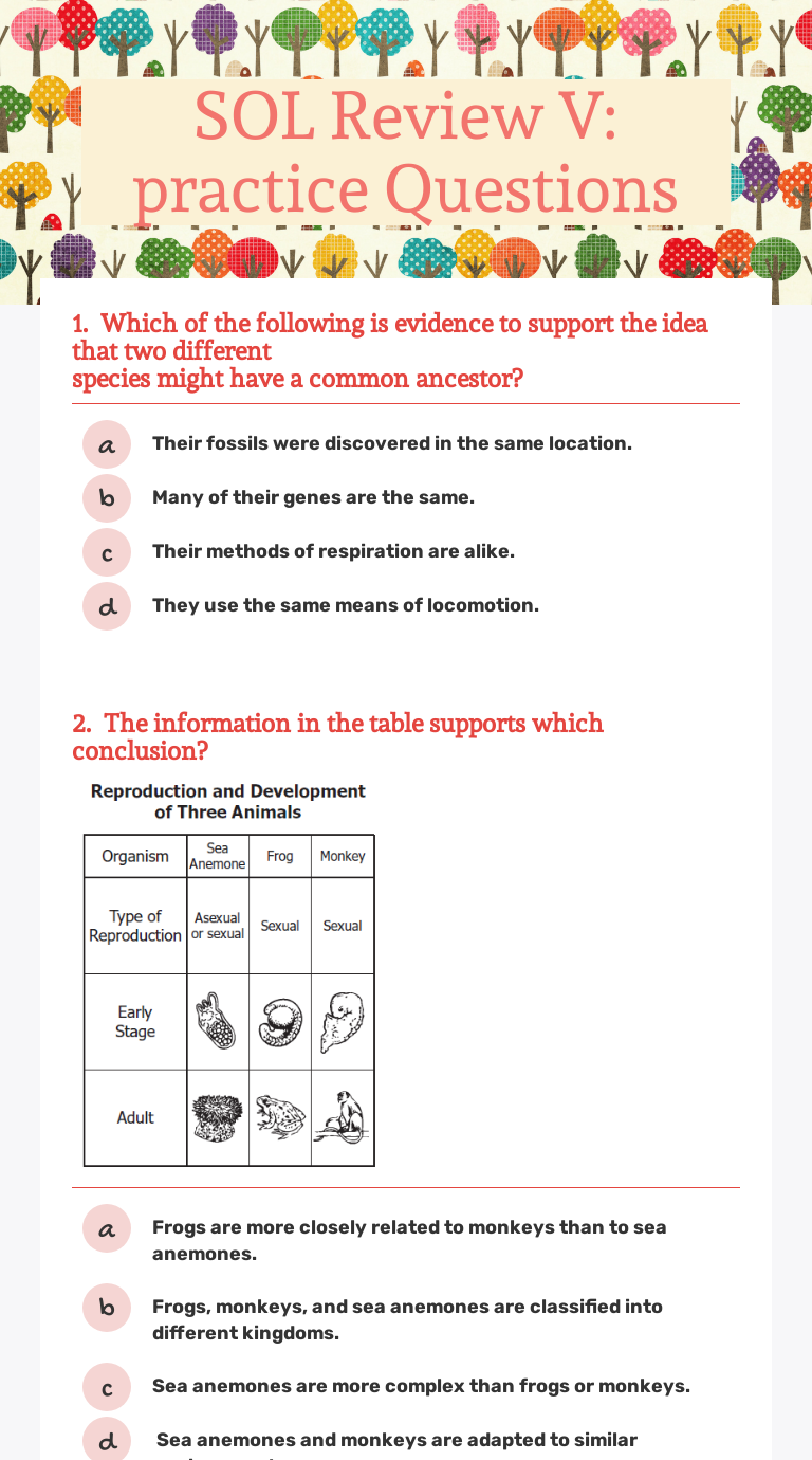 SOL Review V practice Questions Interactive Worksheet by Christy Hogston Wizer.me