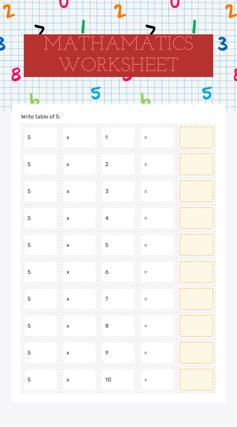 MATHAMATICS WORKSHEET worksheet preview image