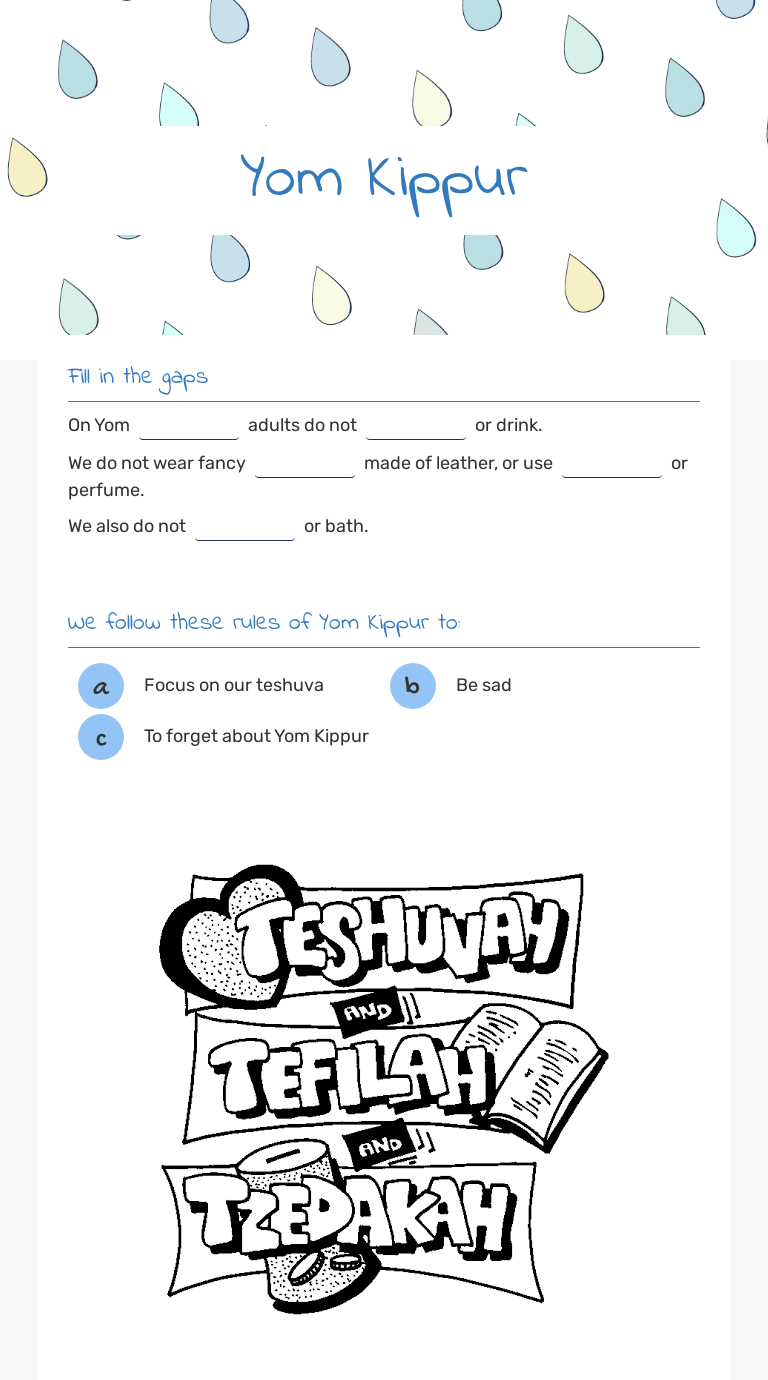 Yom Kippur | Interactive Worksheet by Dana Rainsbury | Wizer.me