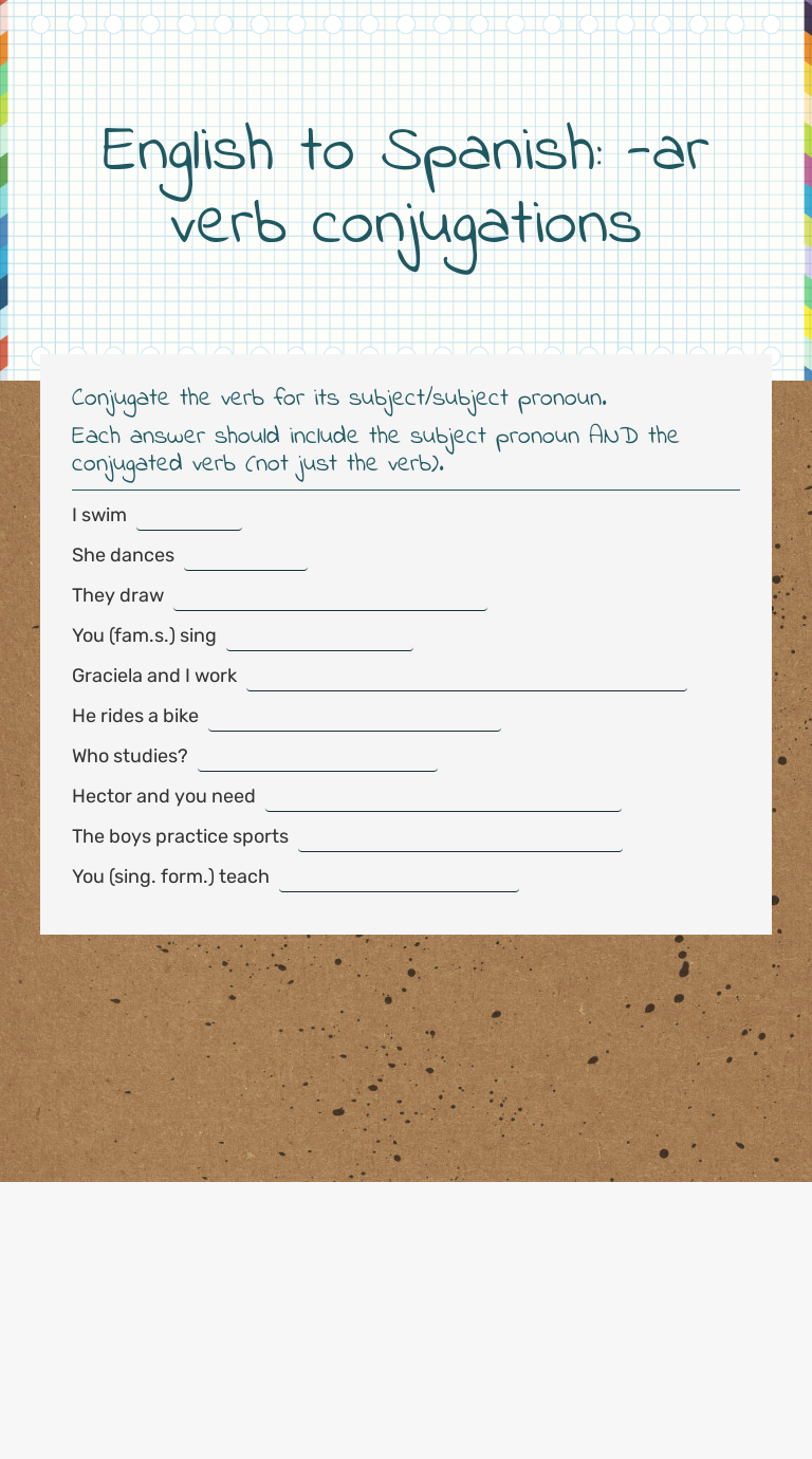 Regular ar verbs | PDF, image size:768x1380