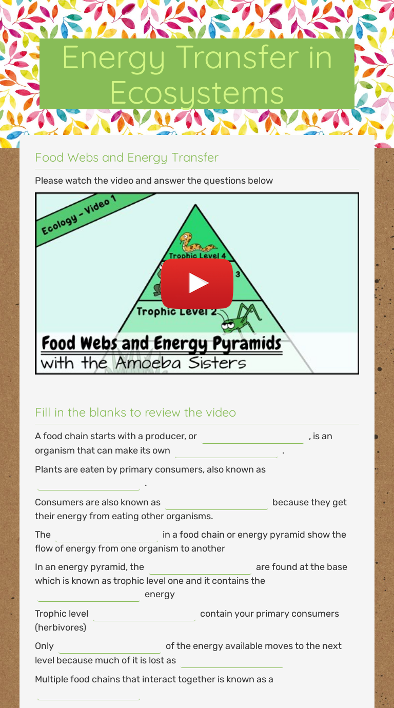 Energy Transfer in Ecosystems  Interactive Worksheet by Daniel Pertaining To Energy Flow In Ecosystems Worksheet