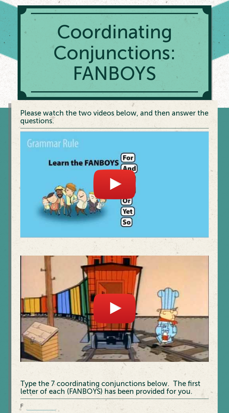 Coordinating Conjunctions: FANBOYS worksheet preview image