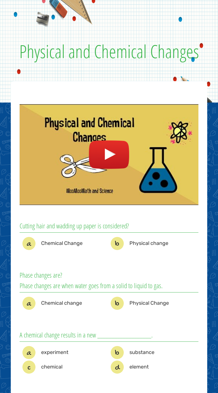 Physical and Chemical Changes Interactive Worksheet by Jackie Brown