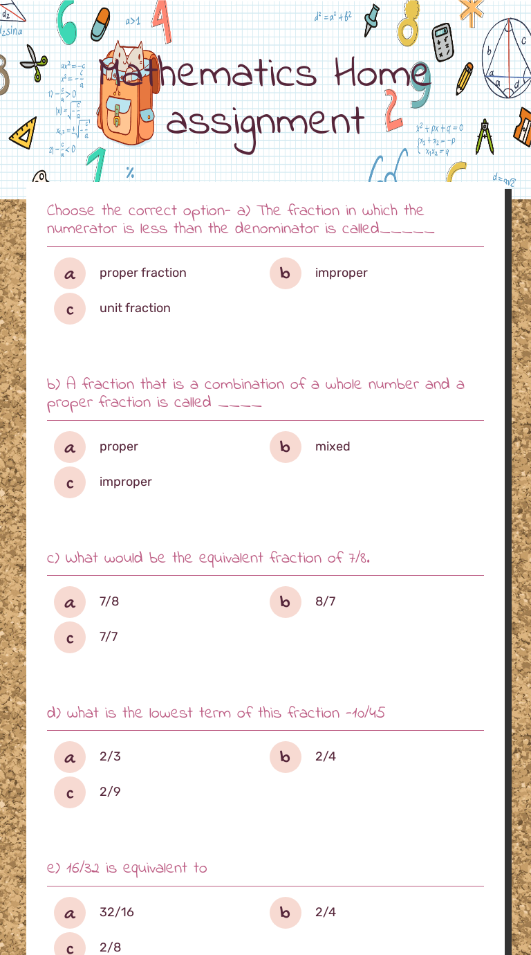 Mathematics Home assignment worksheet preview