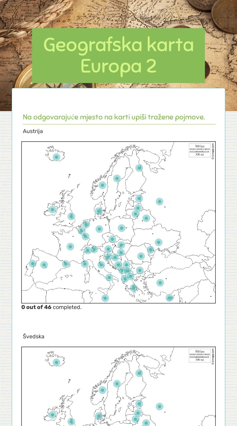 Geografska Karta Europa 2 Interactive Worksheet By Marija Pandžić