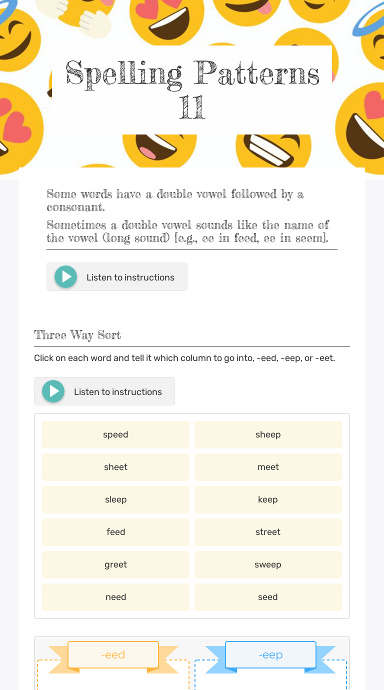 Spelling Patterns 11 | Interactive Worksheet by Mady Rippey | Wizer.me