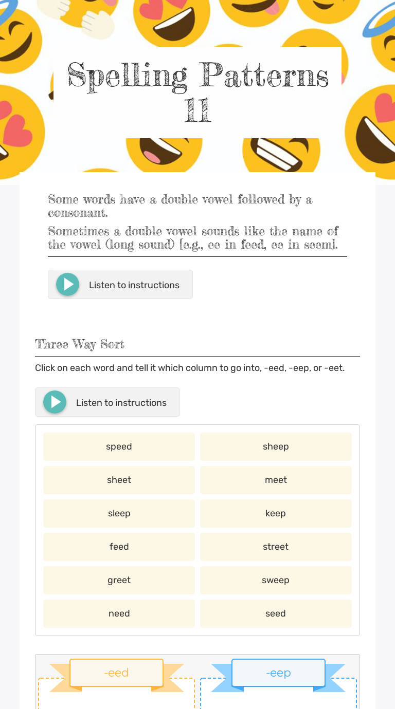 Spelling Patterns 11 Interactive Worksheet by Mady Rippey Wizer.me