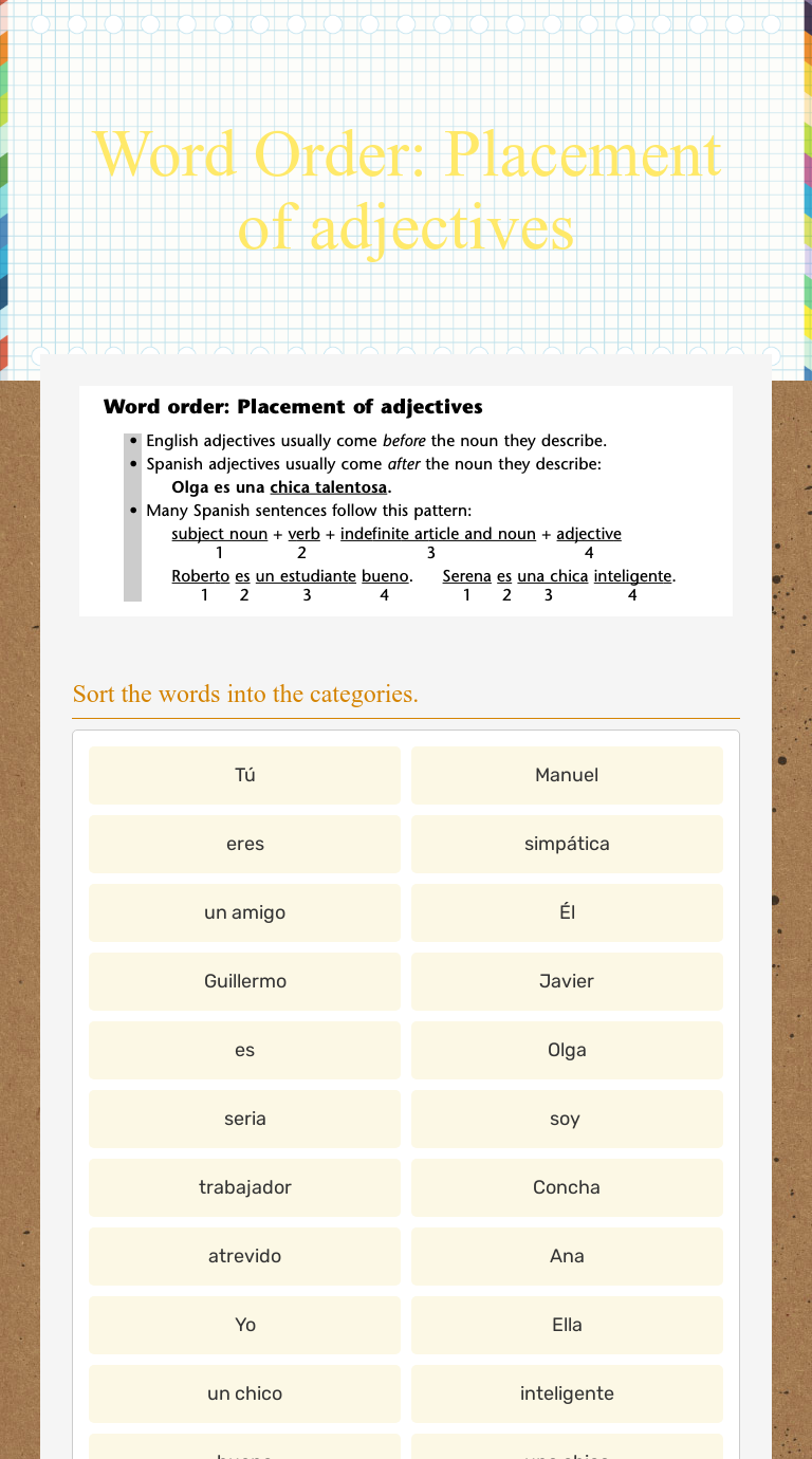 Instant Check Word Order Placement Of Adjectives