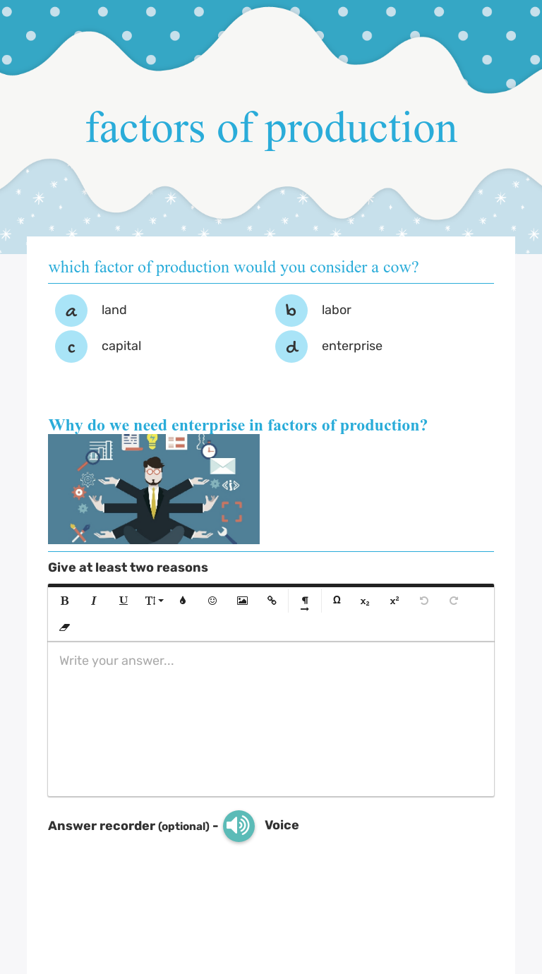 factors of production  Interactive Worksheet by Van Alm  Wizer.me Regarding Factors Of Production Worksheet