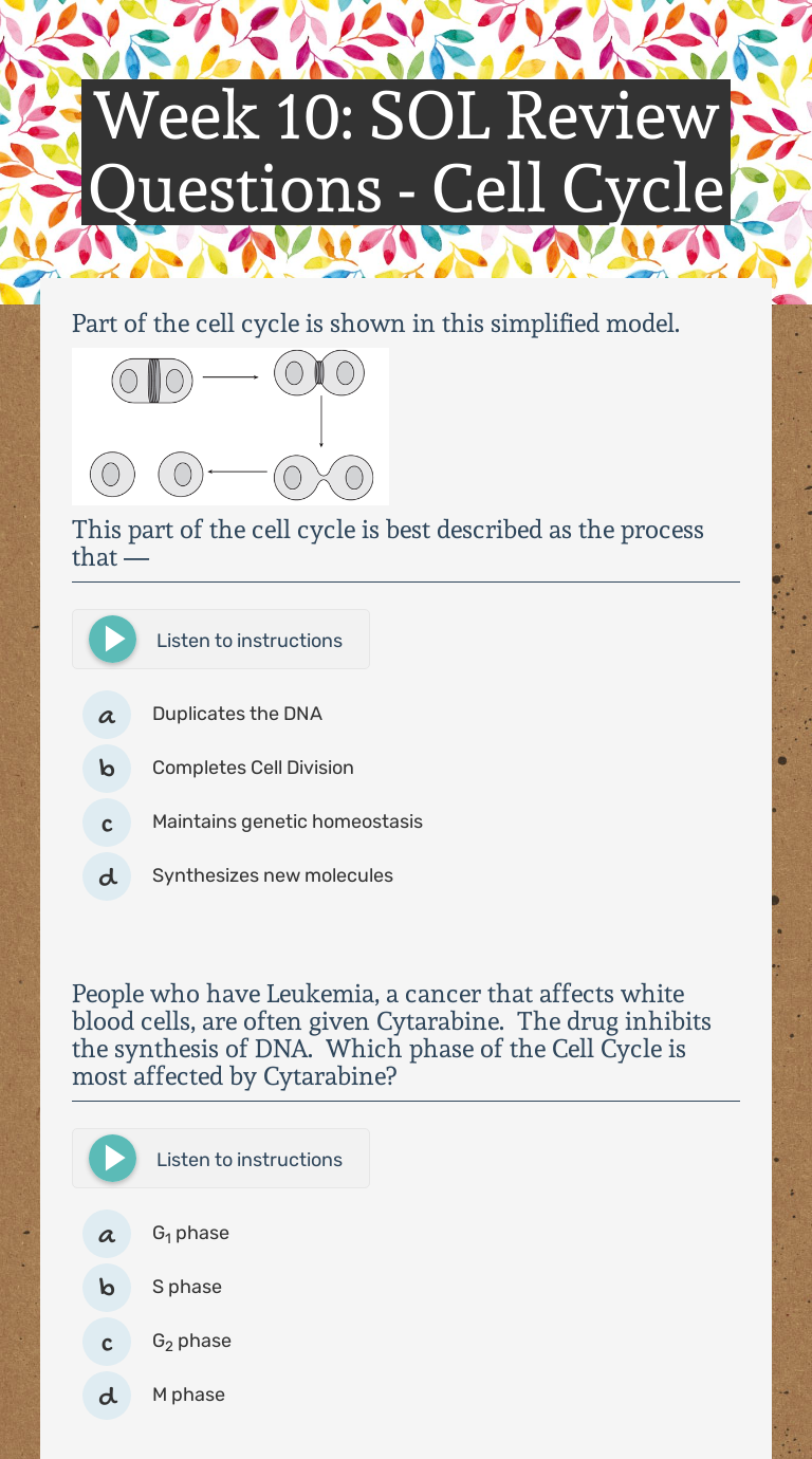 Week 10 Sol Review Questions Cell Cycle Interactive Worksheet By Christy Hogston Wizer Me