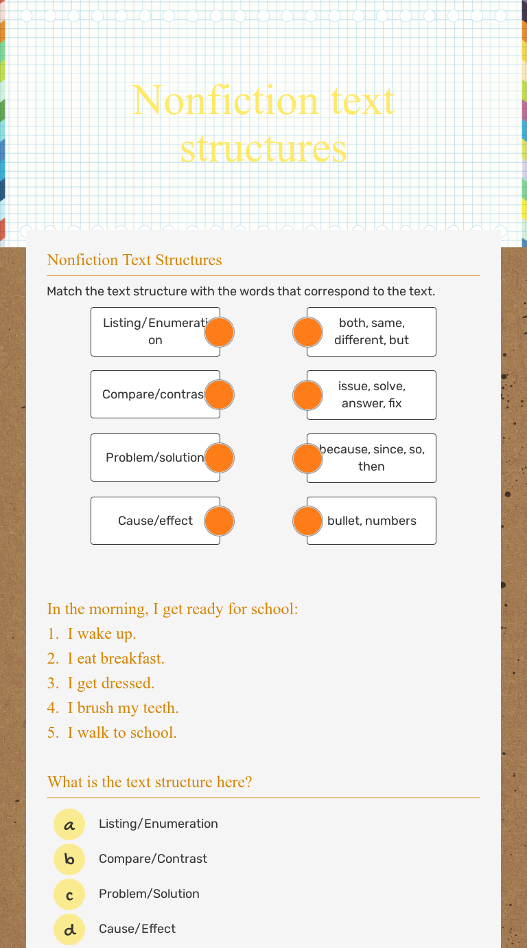 Nonfiction Text Structures Interactive Worksheet By Hannah Reames Wizerme